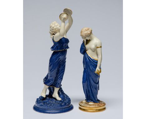 A Royal Worcester figure of Sorrow and a Royal Worcester Crownware figure of a dancing girl with cymbals, 1924 and 1926, deco