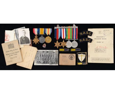 WWI, group of three 1914 Star, British War Medal and Victory Medal 23089 Spr W C Allen RE and the group of four WWII medals a