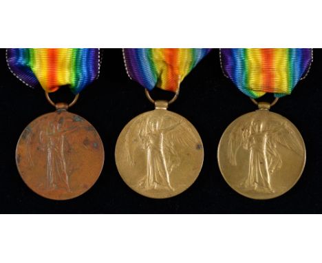 Victory Medal 5868 N Ashworth W York R, 23325 Pte A Shingfield Norf R and 64505 Pte W M Kelly L'pool R Condition