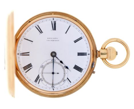 An 18ct gold hunting cased keyless lever watch, Robert Bryson &amp; Sons, Edinburgh, No 9910, with three quarter plate moveme