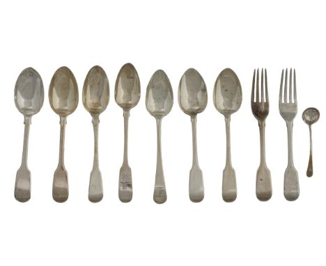 Seven silver dessert spoons, George III-Victorian, Old English and Fiddle pattern, by various English and Irish makers, a pai
