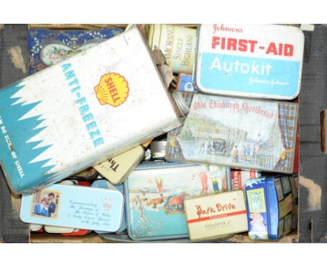 Advertising. Twenty tins, first half 20th c, lithographed in one or more colours, various manufacturers, including Ferris &am
