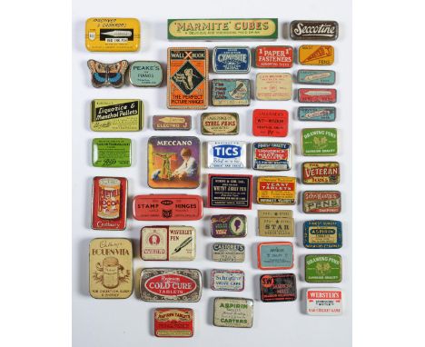 Advertising. Forty-one tins, first half 20th c, including a butterfly shaped example, lithographed in one or more colours, th