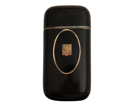 A tortoiseshell and pique point cigar case, 19th c, 14cm h ConditionRepair to hinge and light wear