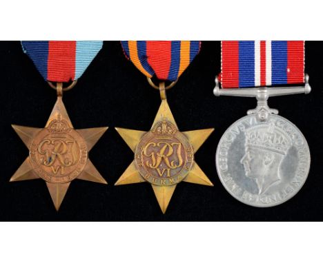 1939-1945 Star, Burma Star and War Medal, card box addressed H J Williamson Cricklewood London, fibre tag of DX 434247 H Will