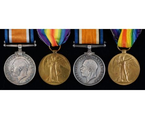 WWI pairs, British War Medal and Victory Medal PLY 15601 Pte J Bolt RMLI and 203051 Pte A W Harris Devon R Condition