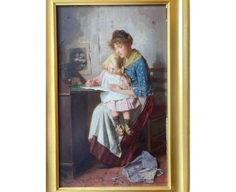 Carlton Alfred Smith RBA, RI, ROI (1853-1946) - A Helping Hand, signed and dated 1906, oil on panel, 34.5 x 20.5cm ConditionF