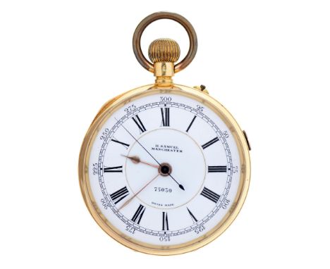 A Swiss 18ct gold keyless lever watch, H Samuel Market Street Manchester 75030, the three quarter plate movement with centre 