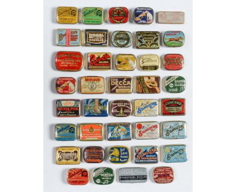 Advertising. Thirty-nine gramophone needle tins, first half 20th c, lithographed in one or more colours, various manufacturer