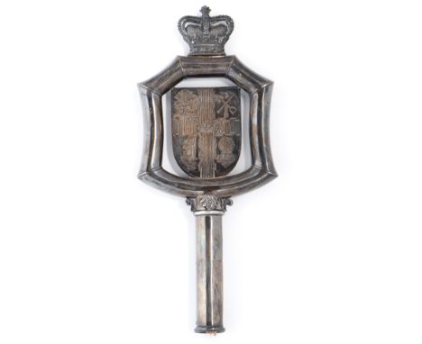 A George V silver High Sheriff's Staff of Office, in the form of a shield in bamboo shaped frame surmounted by a crown, obv. 