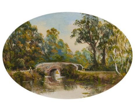 James Isaiah Lewis (1860-1934) - An Angler by an Old Bridge; A Stretch of Water Viewed from a Garden,Â&nbsp;a pair, signed, g