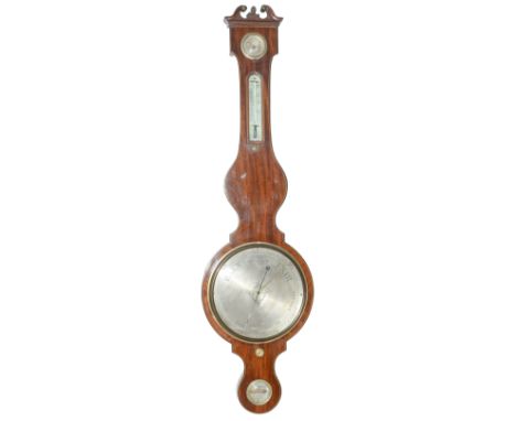 A Victorian mahogany and line inlaid barometer, A Pagani Nottingham Warranted, with silvered register, mercury thermometer, h
