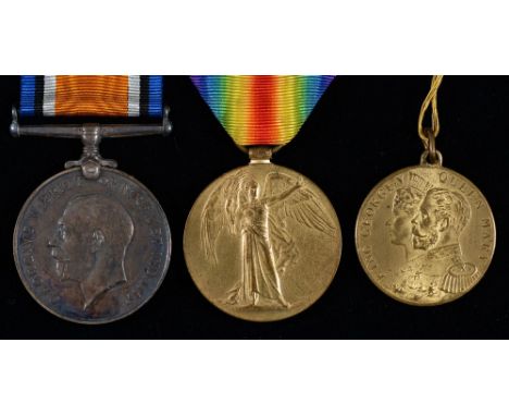 WWI pair, British War Medal and Victory Medal 78856 Pte C H Evans Durh L I and a giltmetal coronation commemorative medal 191