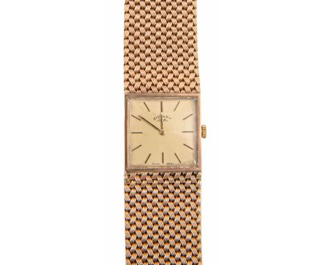 A Rotary 9ct gold square gentleman's wristwatch, 25 x 25mm, 9ct gold mesh bracelet and plain clasp, London 1978, 77.6g Condit