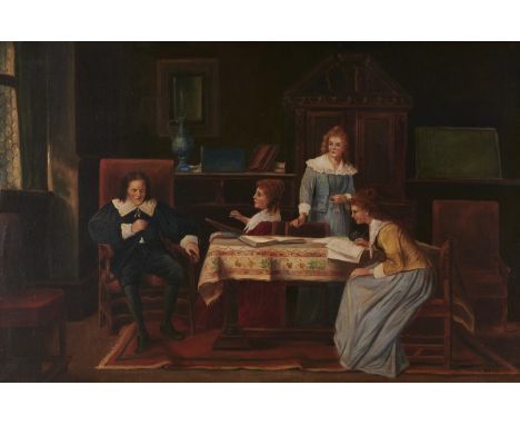 L Ward (late 19th c) after Mihaly Munkacsy â€“ John Milton Dictating Paradise Lost, signed, oil on canvas, 50 x 56cm Conditio