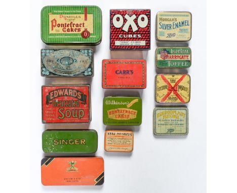 Advertising. Thirteen tins, first half 20th c, lithographed in one or more colours, to include Pelaw, Polish for CWS and orig