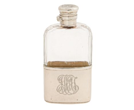 Tiffany &amp; Co. A silver mounted faceted glass hip flask and detachable beaker, early 20th c, 13.5cm h, maker's marks Condi