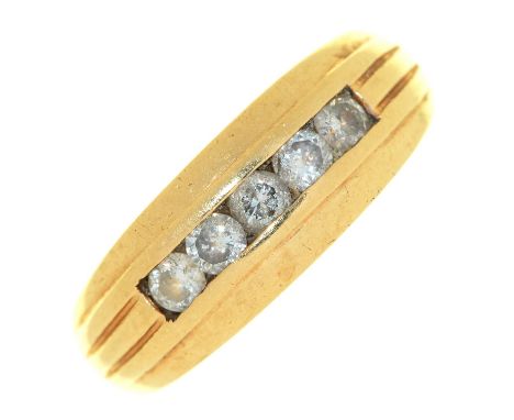 A diamond ring, channel set in 9ct gold, laser marked and also marked 0.50, 4g ConditionGood condition