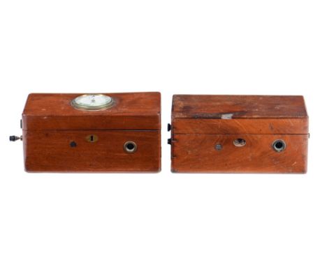 Two Victorian mahoganyÂ&nbsp; magneto electric therapeutic machines, the lid of one inset with enamel IMPROVED MAGNETIC INDIC