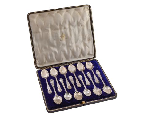 A set of ten Edwardian silver teaspoons, by Elkington &amp; Co Ltd, Birmingham 1906, 7ozs 9dwts and a pair of plated coffee s