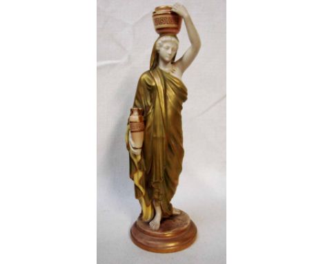 A Royal Worcester, gilt highlighted satin green porcelain figure Eastern Water Carrier, number 2/125, green printed mark, cir