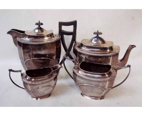 An Art deco silver four-piece Tea Service of canted rectangular form, comprising, tea pot, water jug, twin handle sucrier and