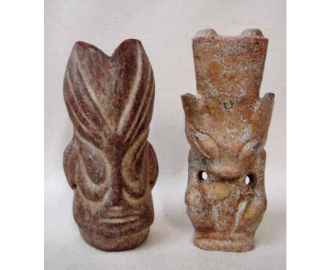 A pair of Chinese carved jade/hardstone Totems, 22cm 