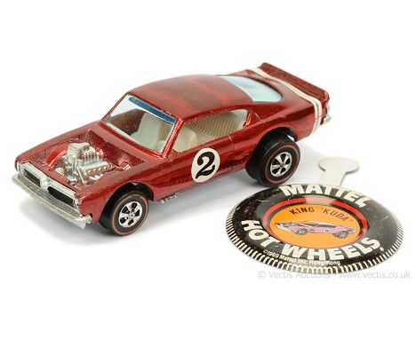 Hot Wheels (Mattel) Redline 6411 King Kuda - metallic red, white rear stripes, race number 2 on doors - Good Plus - still a n