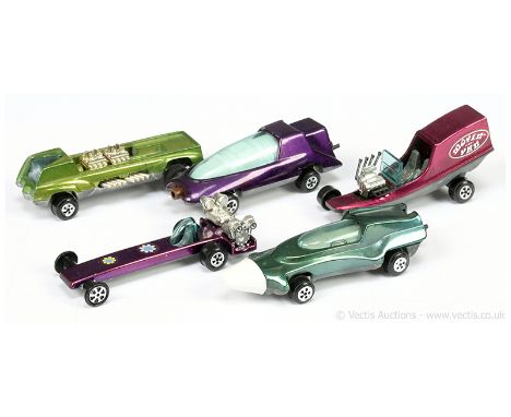 Johnny Lightning Topper Toys group of original issue Dragsters.  (1) Movin Van - metallic magenta body, pale green windscreen