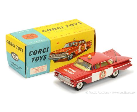 Corgi 439 Chevrolet Impala "Fire Chief" Car - red body, white side flashes and door panels, lemon interior with 2 x figures, 