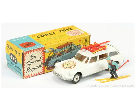 Corgi 475 Citroen Safari "1964 Olympic Winter Sports" - white body with red rack, brown and drab green interior, silver trim,