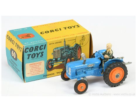Corgi 60 Fordson Power Major Tractor - blue, orange plastic hubs, with figure driver - overall conditions is Good Plus (drive