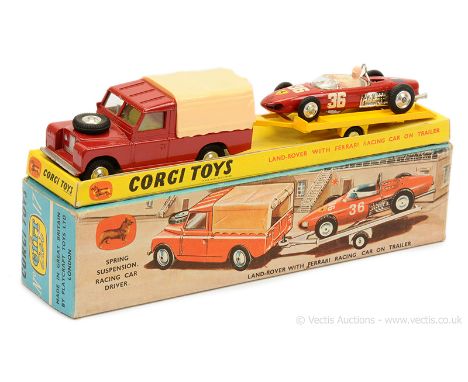 Corgi GS17 Gift Set to include Land Rover 109WB - red body, cream plastic canopy, lemon interior, spun hubs, metal tow hook -