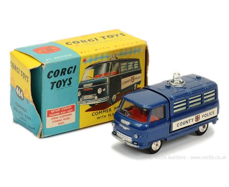 Corgi 464 Commer "County Police" Van - blue body, red interior, spun hubs, clear battery-operated roof light, silver trim - G