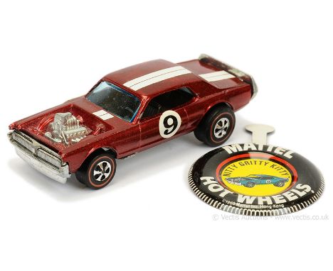 Hot Wheels (Mattel) Redline 6405 Nitty Gritty Kitty - metallic red, white stripes and race number 9 on doors with extra (Hot 