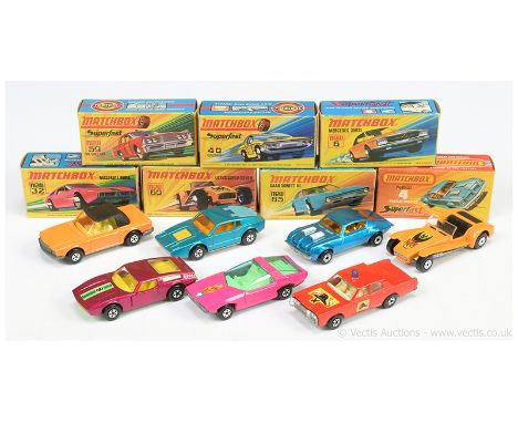 Matchbox Superfast group of early to mid 1970's issue Cars.  (1) 4c Pontiac Firebird; (2) 6b Mercedes 350 SL - light amber wi