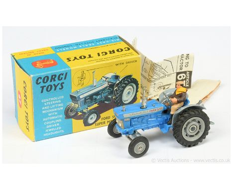 Corgi 67 Ford 5000 Super Major Tractor - blue, grey including plastic hubs and mudguards, chrome trim, figure driver - Good P