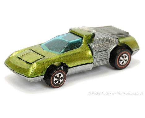 Hot Wheels (Mattel) Redline 6000 Noodle Head - metallic light green, blue tinted windows (USA base) - Excellent - lovely brig