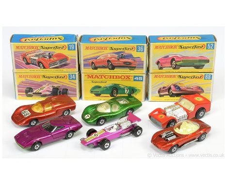 Matchbox Superfast group of early 1970's issue Dragsters &amp; Racing Cars - all are clear windows, bare metal base unless st