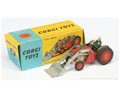 Corgi 57 Massey Ferguson 65 Tractor with Fork - red including hubs, silver arms and forks, beige engine and mudguards, with f