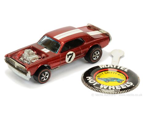 Hot Wheels (Mattel) Redline 6405 Nitty Gritty Kitty - metallic red, white stripes and race number 7 on doors (Hong Kong base)