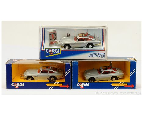 Corgi "James Bond" - (1/36 Scale) Aston Martin DB5 Group of 3 (1) silver, red interior, brown "James Bond &amp; Bandit figure