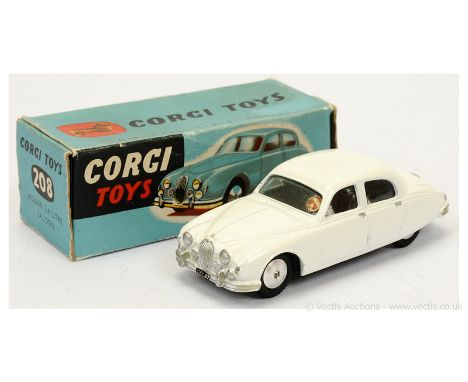 Corgi 208 Jaguar 2.4 litre Saloon - off white, silver trim, flat spun hubs - Excellent (does have some small marks on protrud