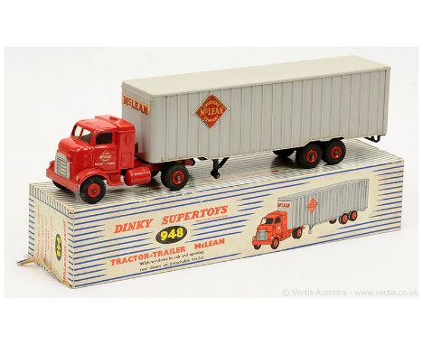 Dinky 949 Tractor-Trailer "McLean" - red cab and plastic hubs, grey trailer, roof and rear opening doors - overall condition 