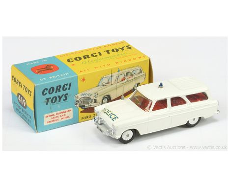 Corgi 419 Ford Zephyr "Police" Motorway Patrol Car - off white, red interior, small blue roof light, silver trim, grey plasti