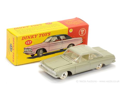 Dinky 137 Plymouth Fury Convertible - light metallic green, light grey plastic hood (harder variation to find), off-white int