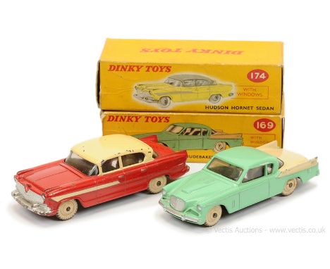 Dinky 169 Studebaker Golden Hawk - two-tone pale green, light beige including ridged hubs with white treaded tyres, silver tr
