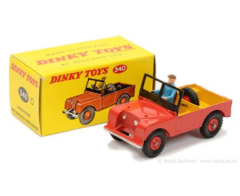 Dinky 340 Land Rover - red including plastic hubs with black treaded tyres, yellow interior with plastic figure driver, silve