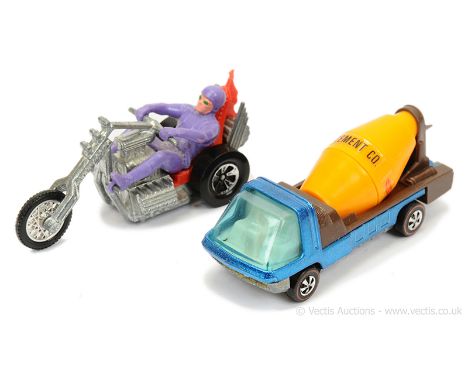 Hot Wheels (Mattel) Redline Heavyweights 6452 Cement Mixer - blue cab and chassis, brown plastics with yellow barrel (Hong Ko