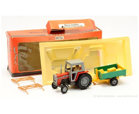 Britains 9598 Gift Set to include Massey Ferguson 595 Tractor - finished in red, grey, figure driver with Tipping Trailer - y